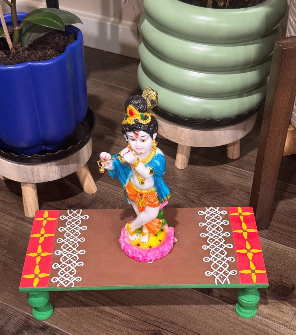 Hand-Painted Kolam Wooden Riser/Chowki