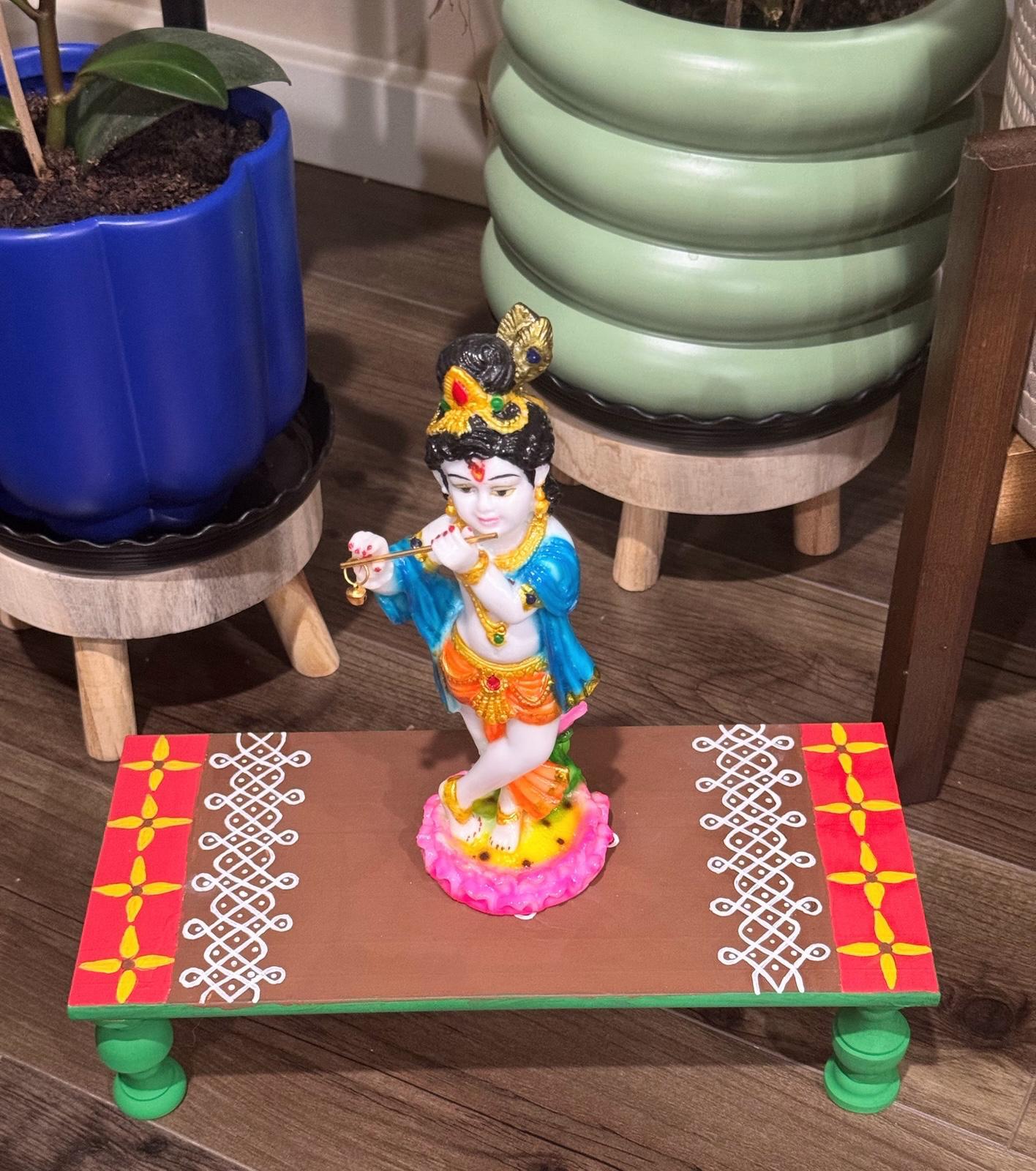 Hand-Painted Kolam Wooden Riser/Chowki