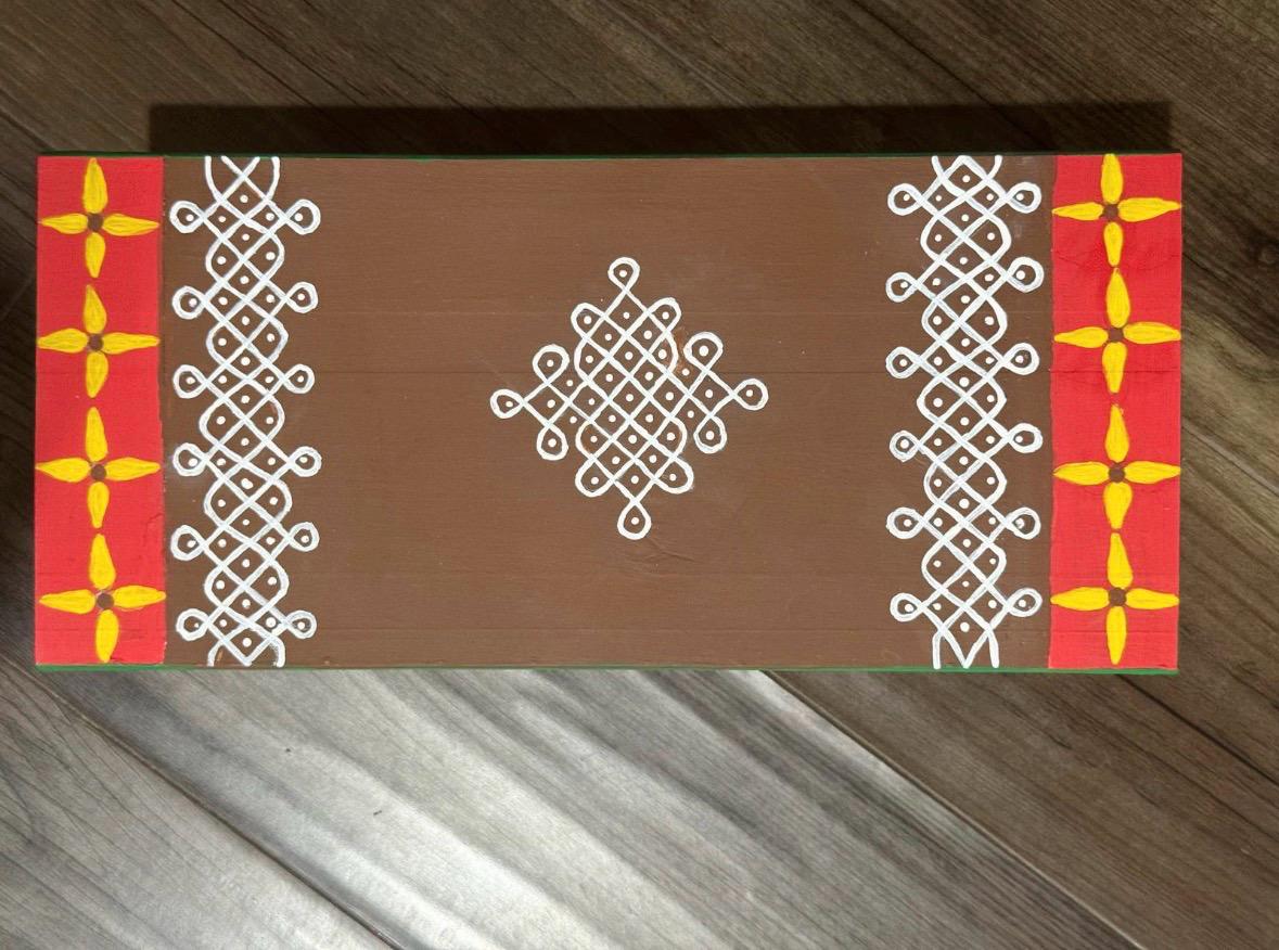 Hand-Painted Kolam Wooden Riser/Chowki