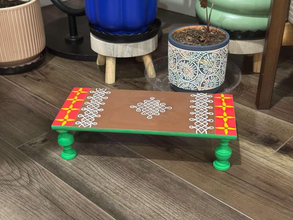 Hand-Painted Kolam Wooden Riser/Chowki